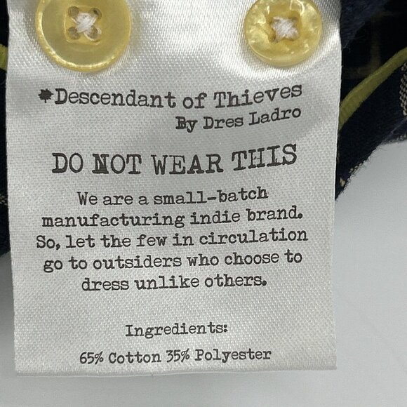 Descendant of Thieves Shirt Men 2XL Blue Squares Button Down 107 Limited Edition - Picture 5 of 10